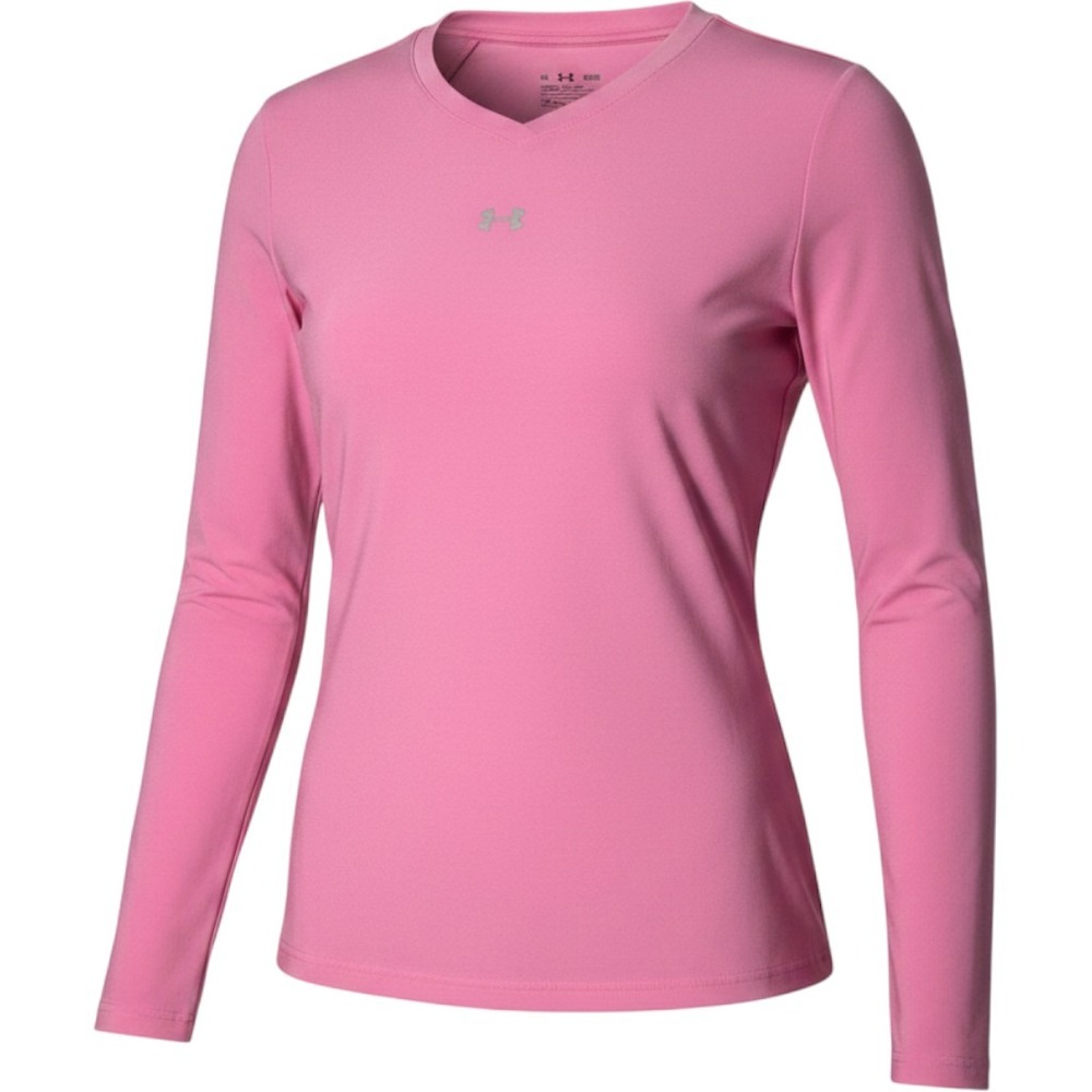 Under Armour Pink HeatGear Long Sleeve Compression Shirt V-Neck Women Small EUC
